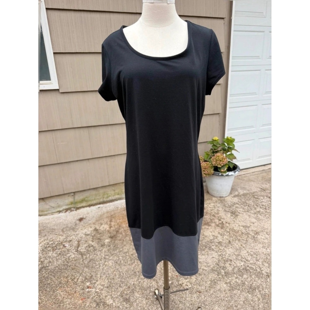 Athleta Womens Black Grey Colorblock Short Sleeve Scoop Neck Shift Dress Large